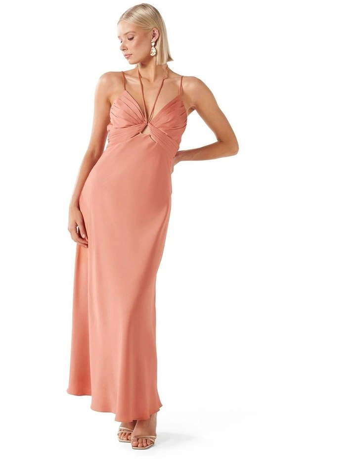 Cassia Satin Cutout Maxi Dress in Orange image 1