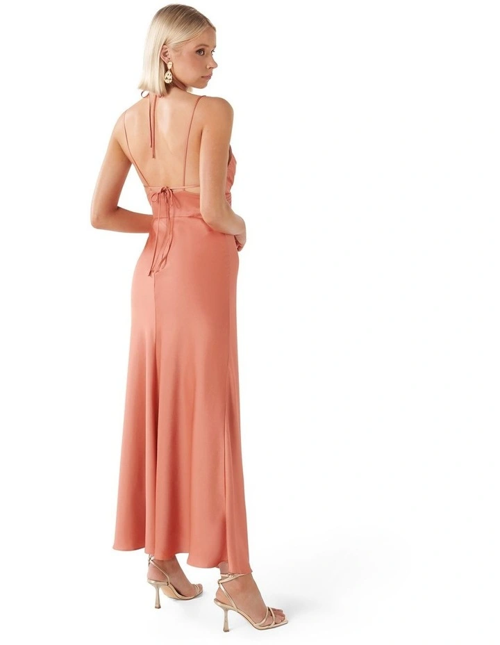 Cassia Satin Cutout Maxi Dress in Orange image 2