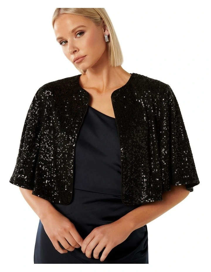 Charli Sequin Cape in Black image 2