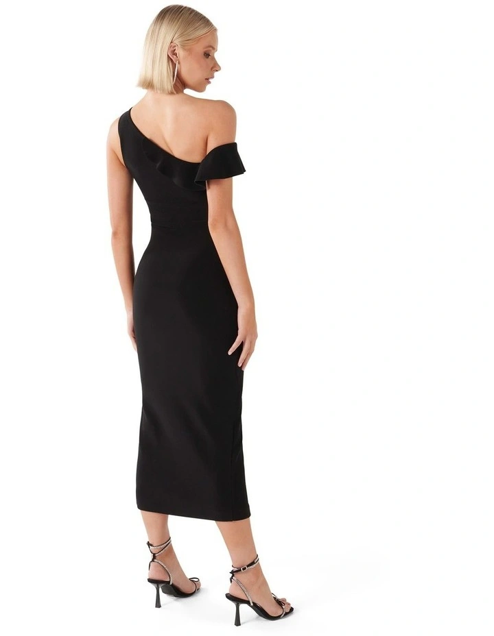 Tyra One Shoulder Ruffle Bodycon Dress in Black image 2