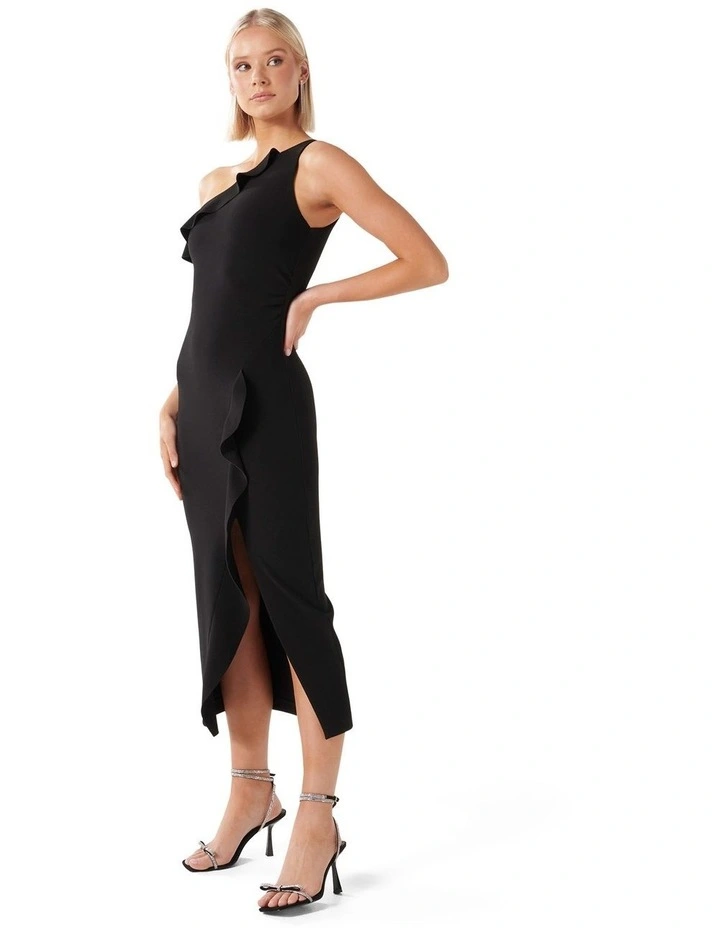 Tyra One Shoulder Ruffle Bodycon Dress in Black image 3