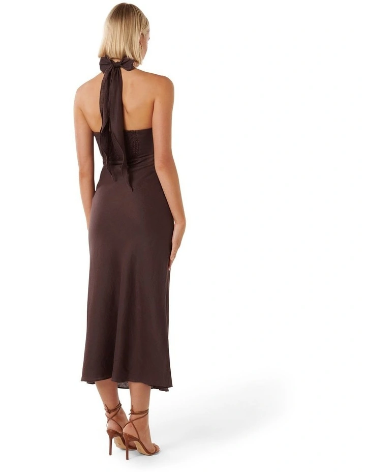 Skye Halter Tuck Midi Dress in Brown image 2