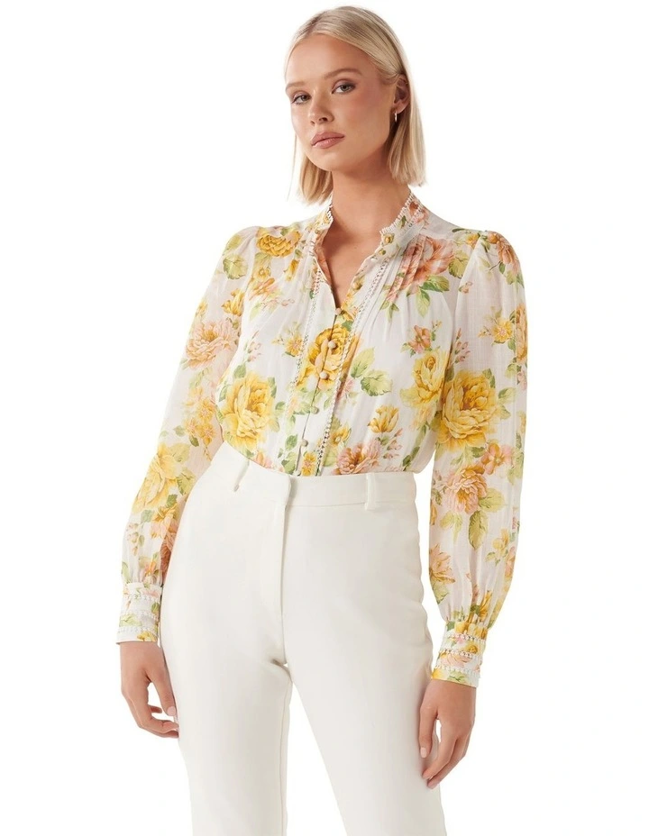 Vera Printed Rami Blouse in Yellow image 1