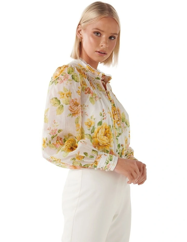 Vera Printed Rami Blouse in Yellow image 3