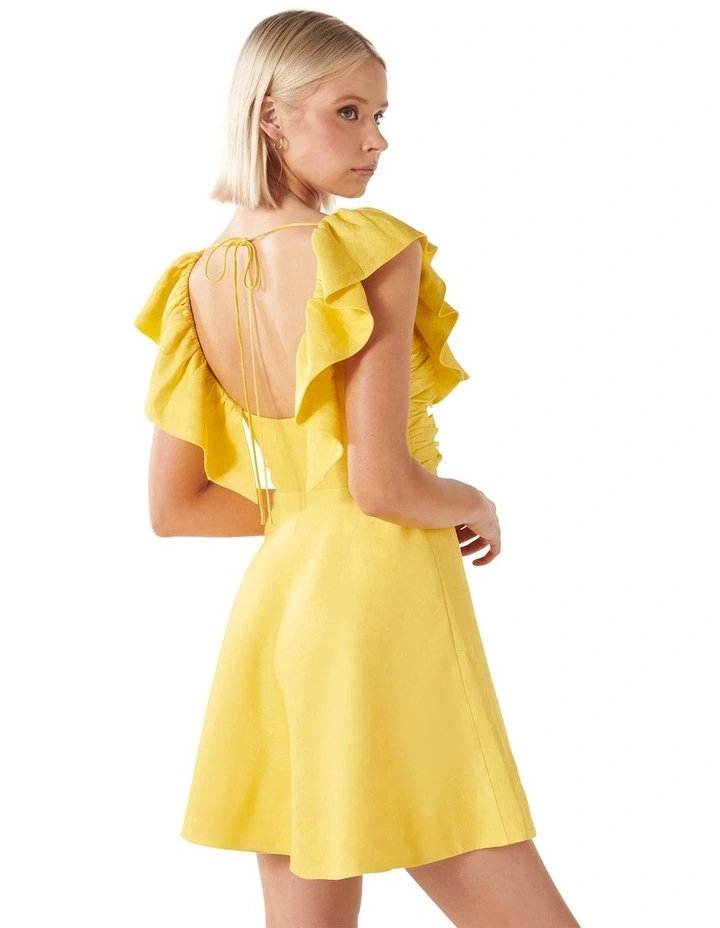 Alice Ruffle Neck Mini Dress in Yellow image 2