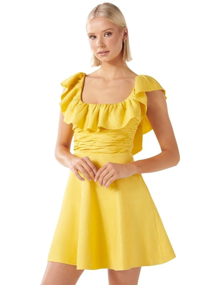 Alice Ruffle Neck Mini Dress in Yellow image 3