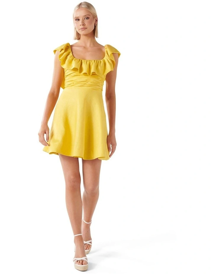 Alice Ruffle Neck Mini Dress in Yellow image 5