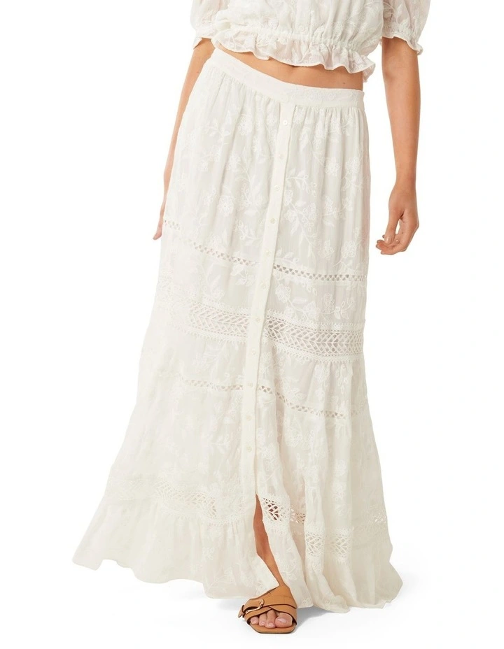 Leanna Lace Splice Skirt in White image 1