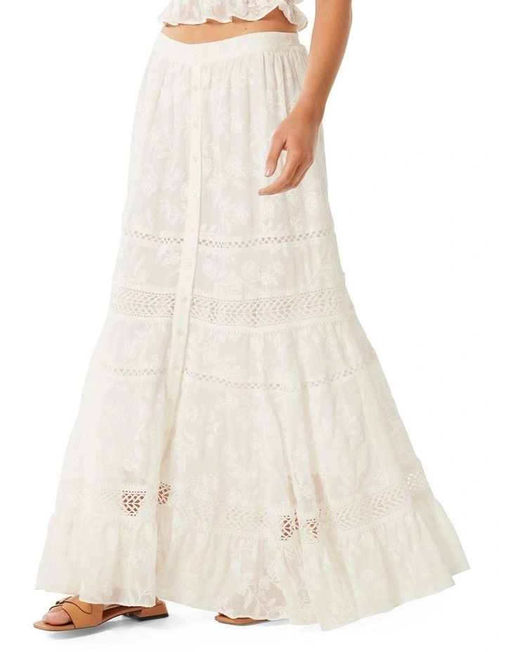 Leanna Lace Splice Skirt in White image 3