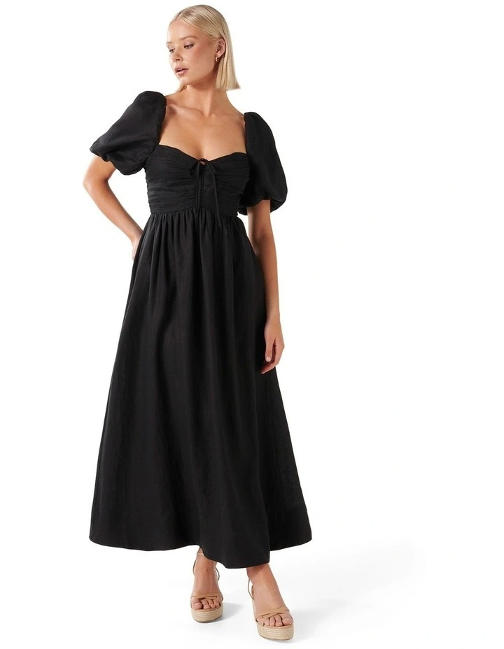 Destiny Ruched Bodice Midi Dress in Black image 1