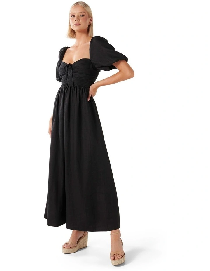 Destiny Ruched Bodice Midi Dress in Black image 3