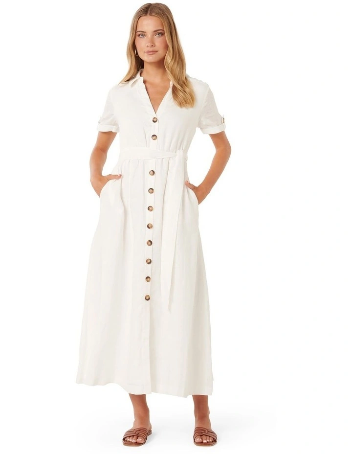 Milla Belted Shirt Dress in White image 1