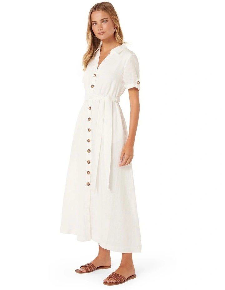 Milla Belted Shirt Dress in White image 3