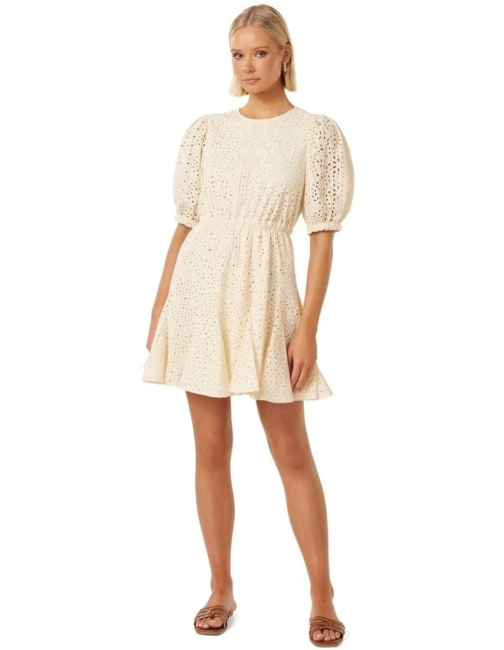 Forever New Dixie Godet Broderie Mini Dress in Cream | MYER