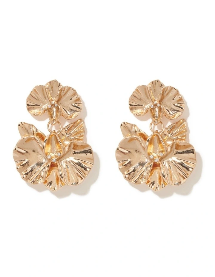 Signature Saskia Statement Flower Earrings in Gold image 1