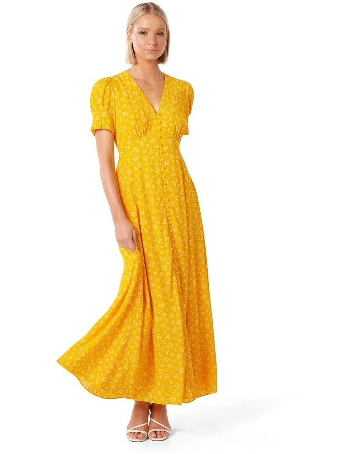 Saffron Printed Sun Dress in Gold image 1