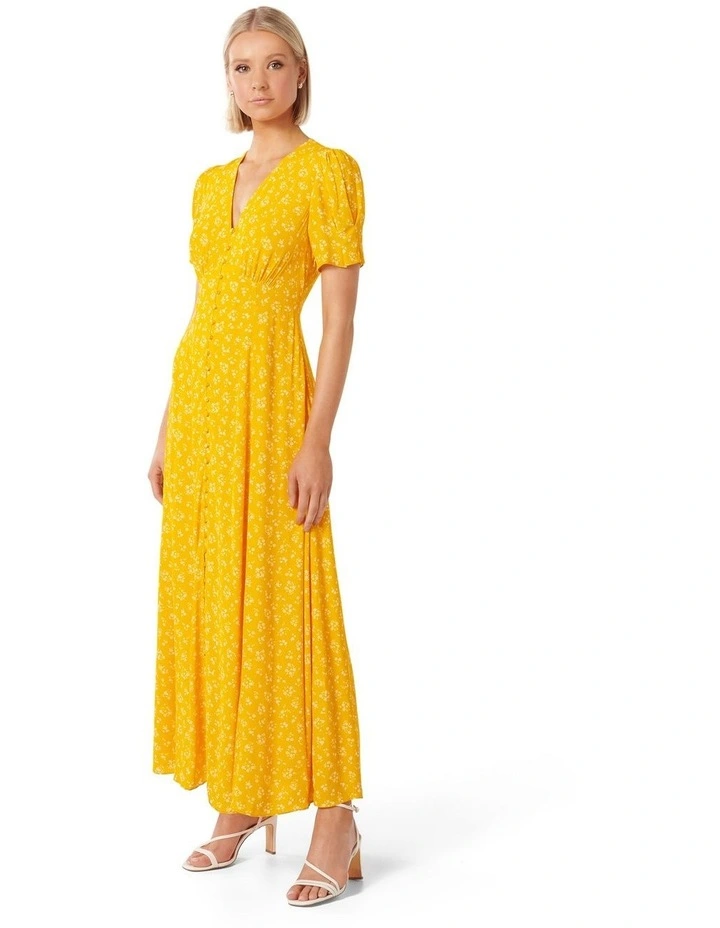 Saffron Printed Sun Dress in Gold image 3