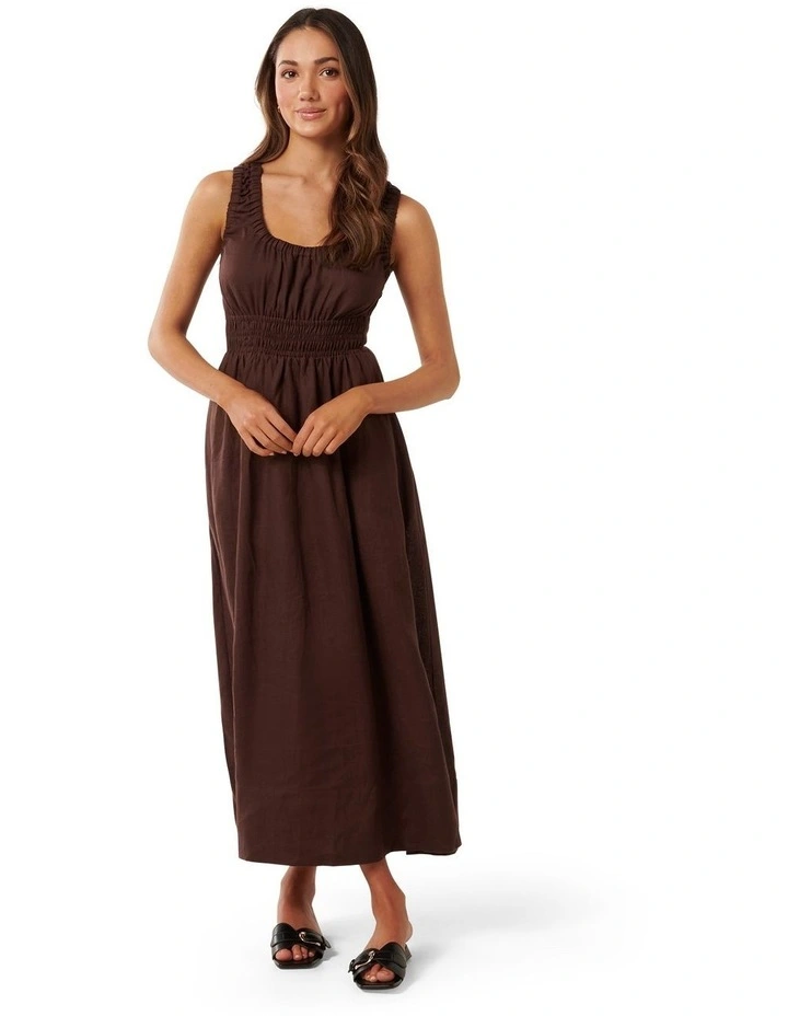 April Linen Midi Dress in Brown image 1