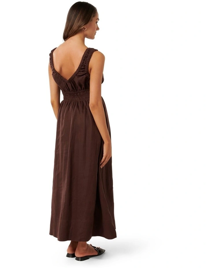 April Linen Midi Dress in Brown image 2