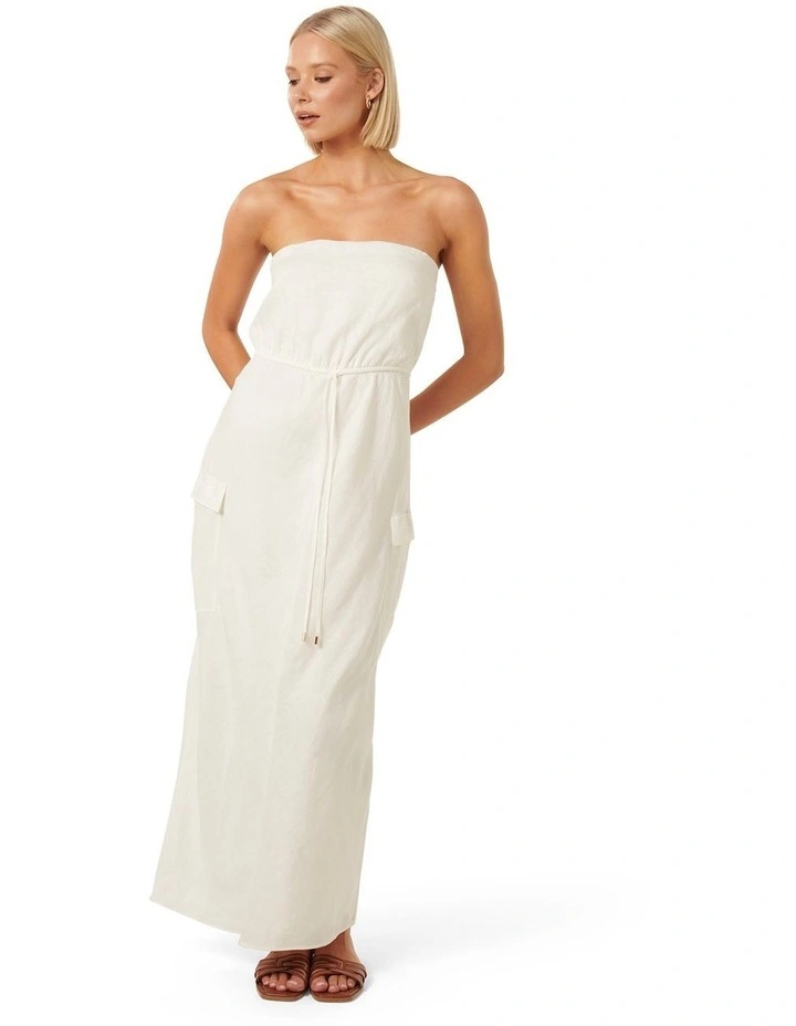 Mabel Strapless Cargo Midi Dress in White image 1