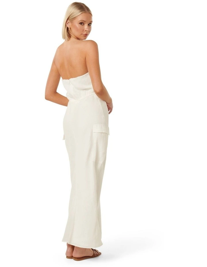 Mabel Strapless Cargo Midi Dress in White image 2