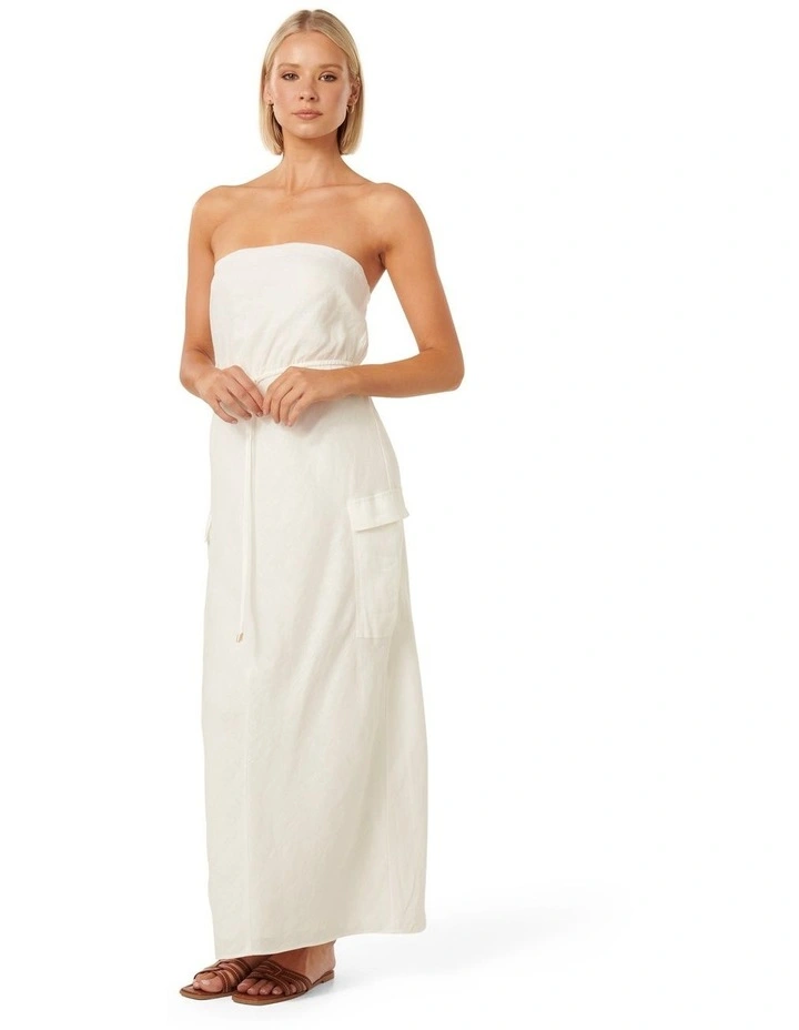 Mabel Strapless Cargo Midi Dress in White image 3