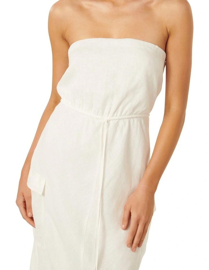 Mabel Strapless Cargo Midi Dress in White image 4