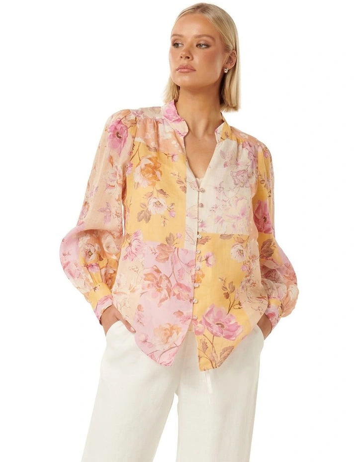 Delia Yoke Detail Blouse in Orange image 1
