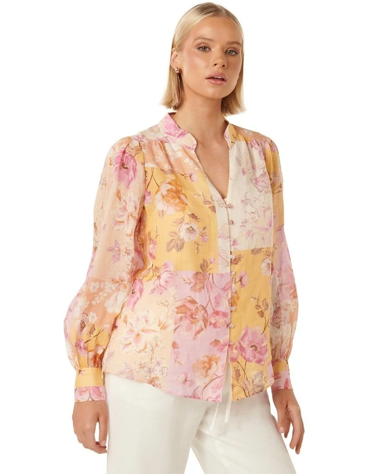 Delia Yoke Detail Blouse in Orange image 3
