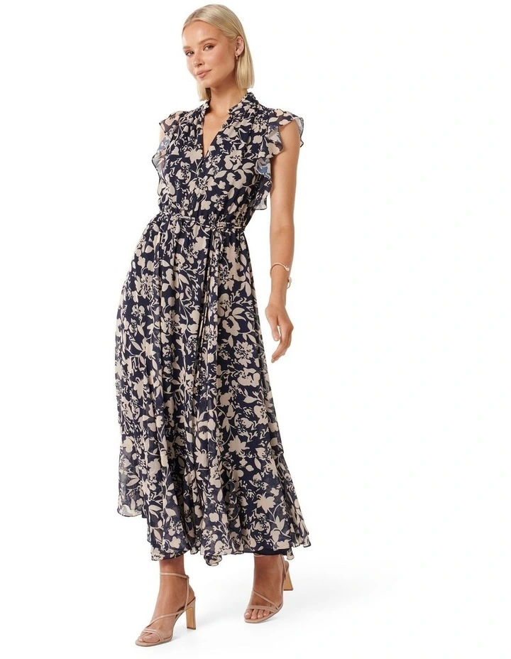Maxine Ruffle Sleeve Midi Dress in Navy image 3