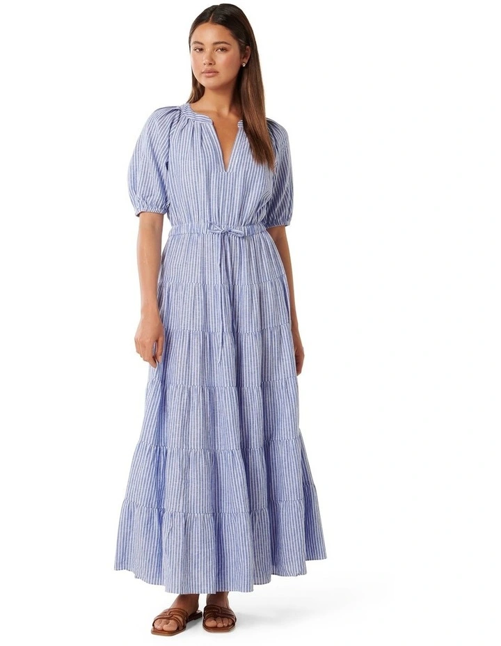 Ripe Gabby Tiered Dress -Khaki/White