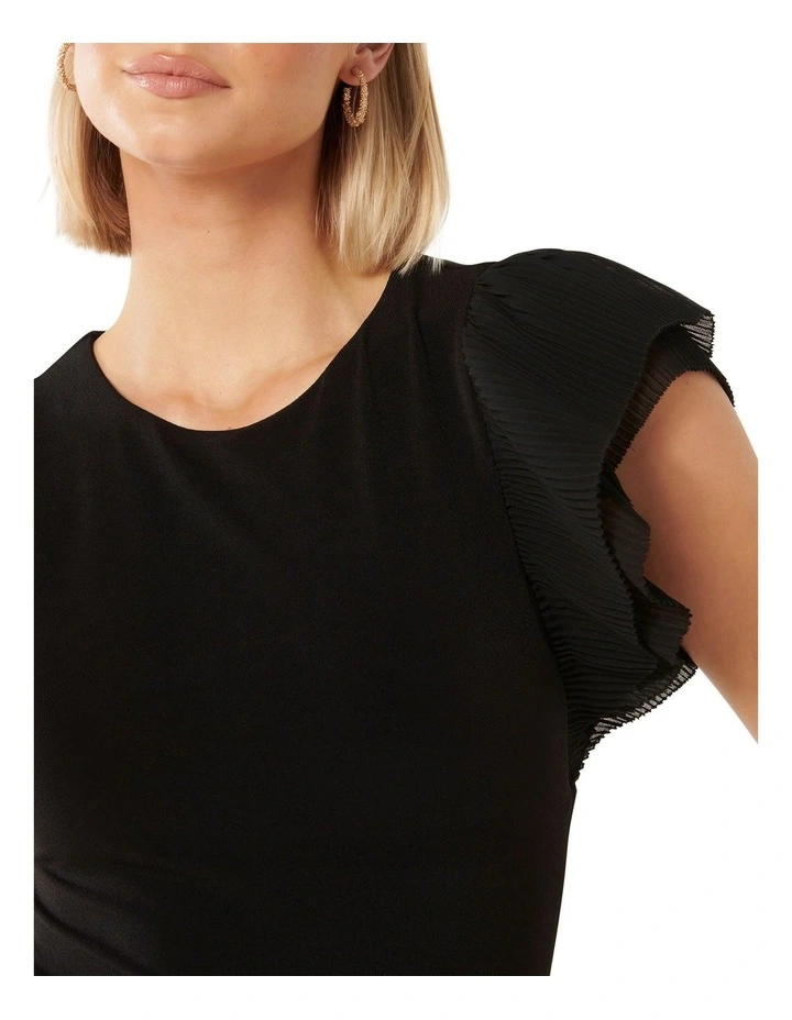Beth Pleated Flutter Sleeve Top in Black image 4