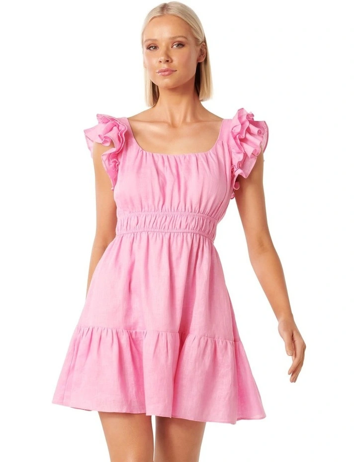 Pandora Ruffle Sleeve Mini Dress in Pink image 1