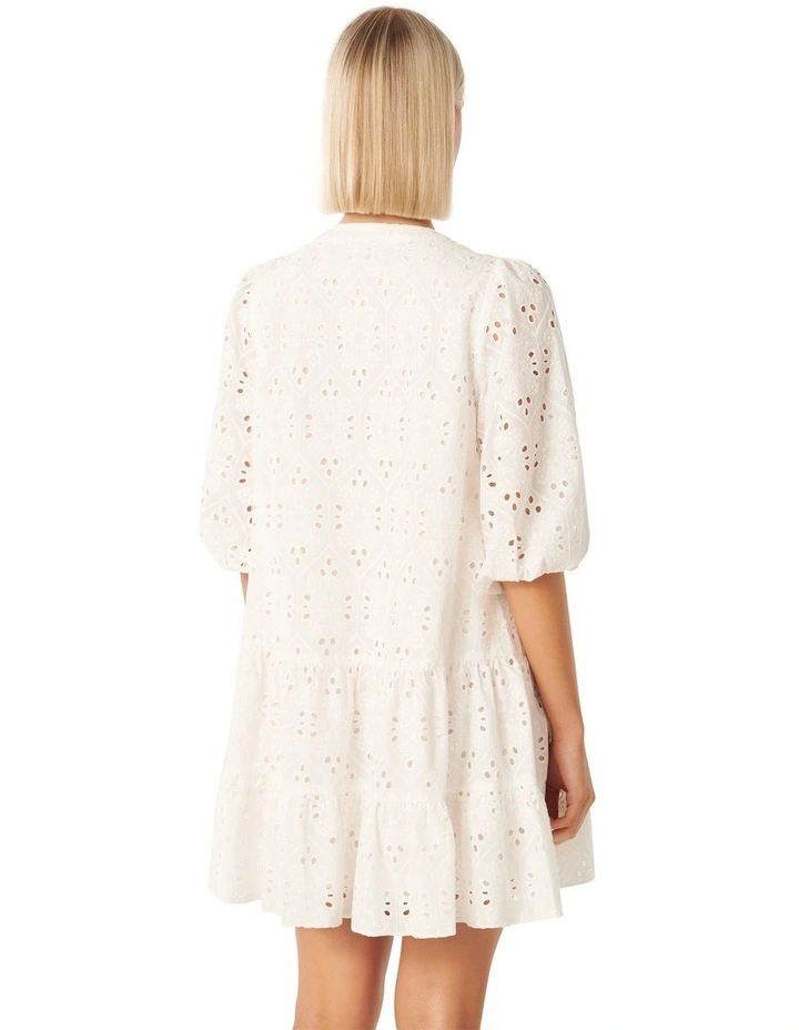 Palermo Broderie Smock Mini Dress in White image 2