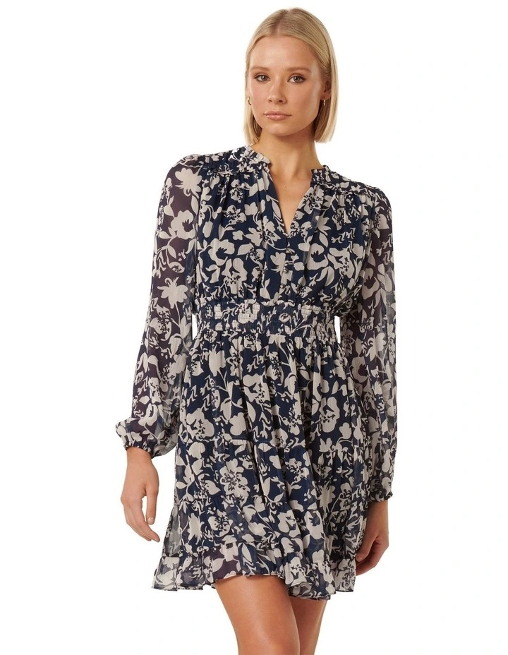 Adley Ruffle Mini Dress in Navy image 1