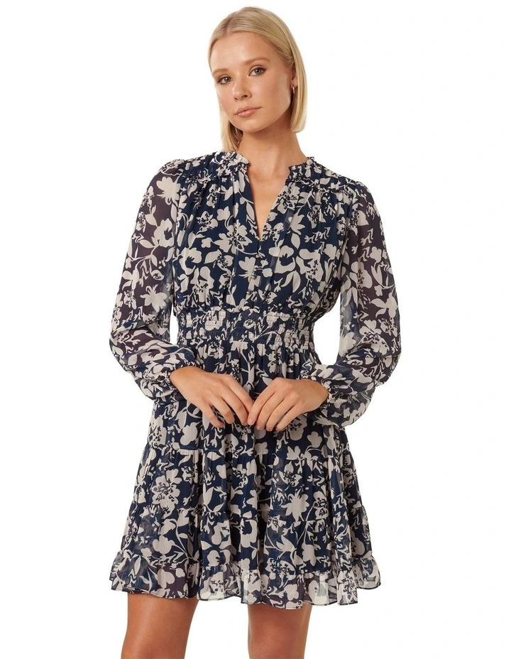 Adley Ruffle Mini Dress in Navy image 3