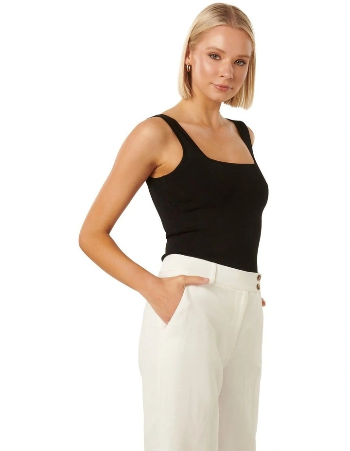 Ava Square Neck Tank Top in Black image 3