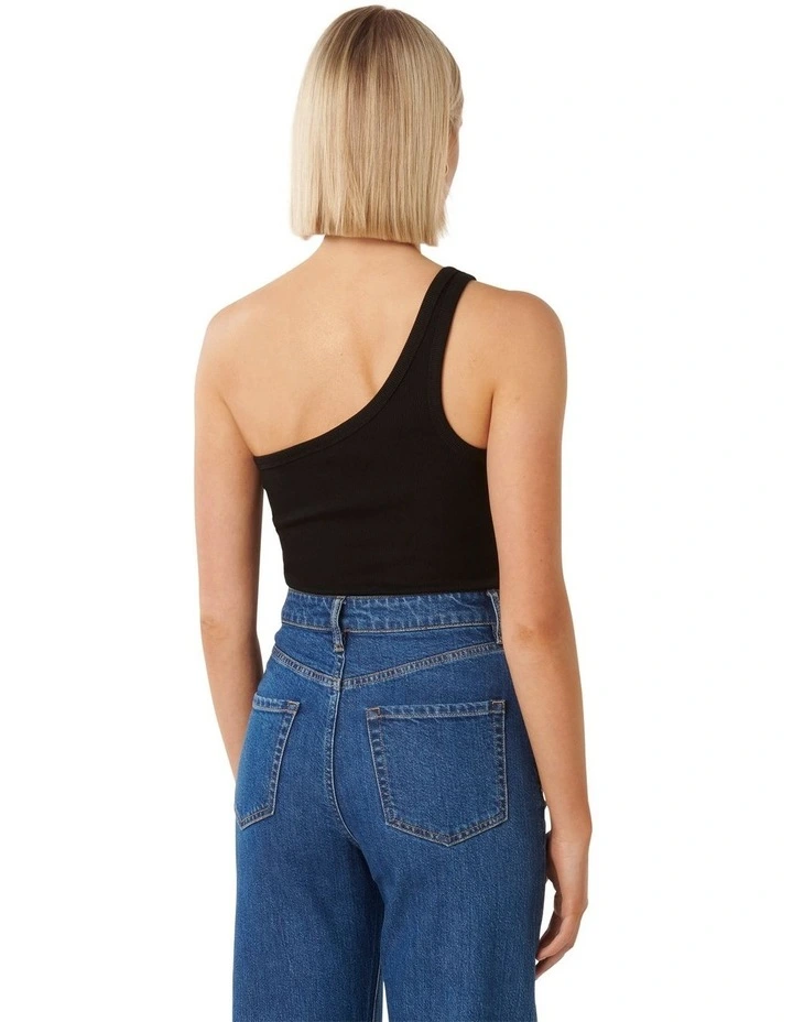 Karina One Shoulder Tank Top in Black image 2