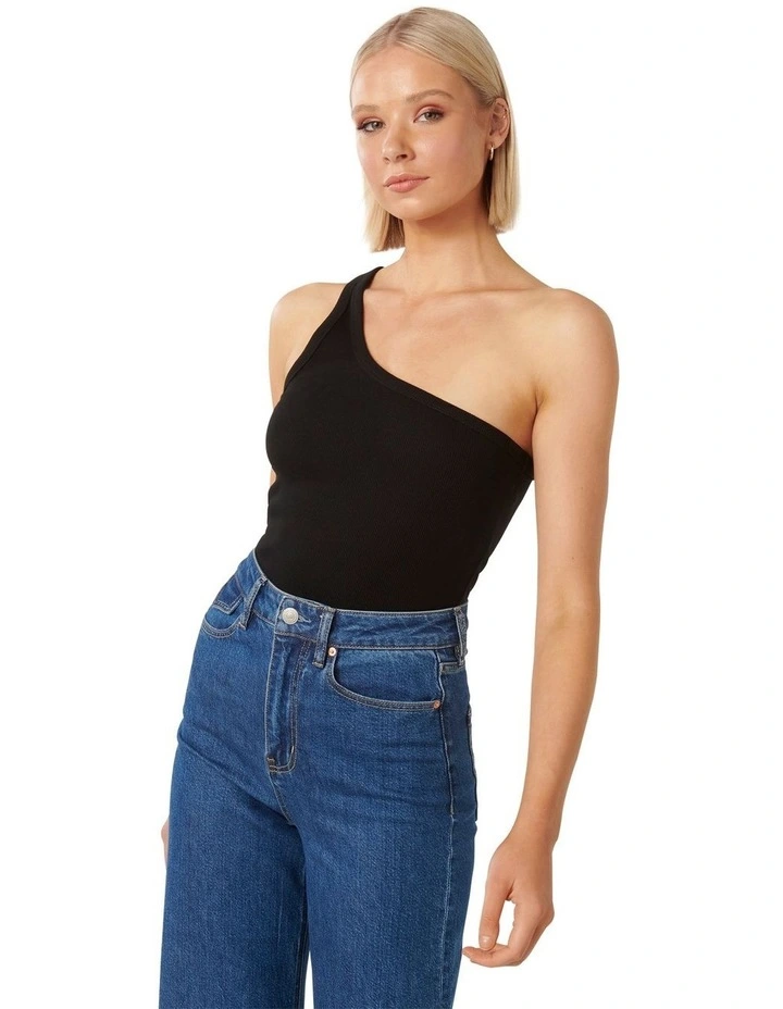 Karina One Shoulder Tank Top in Black image 3