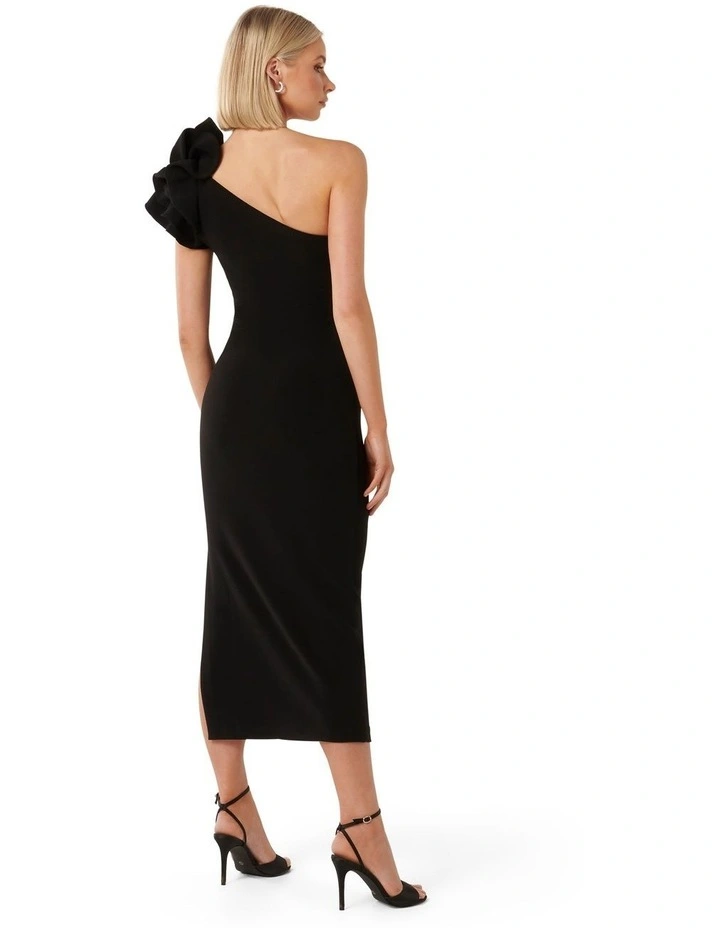 Celeste One Shoulder Ruffle Bodycon Dress in Black image 2