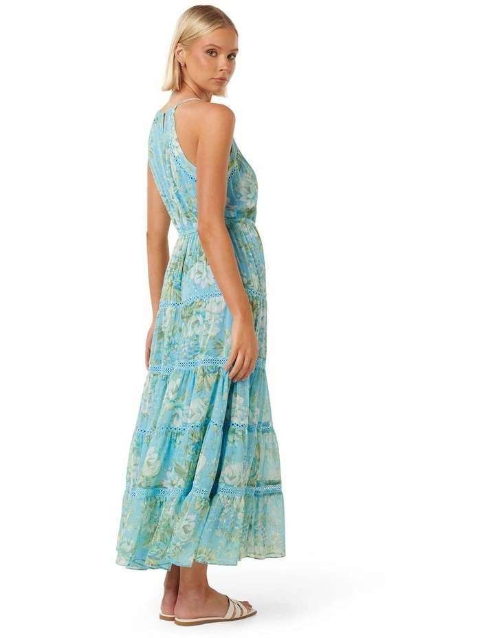Savannah Trim Insert Halter Dress in Blue image 2