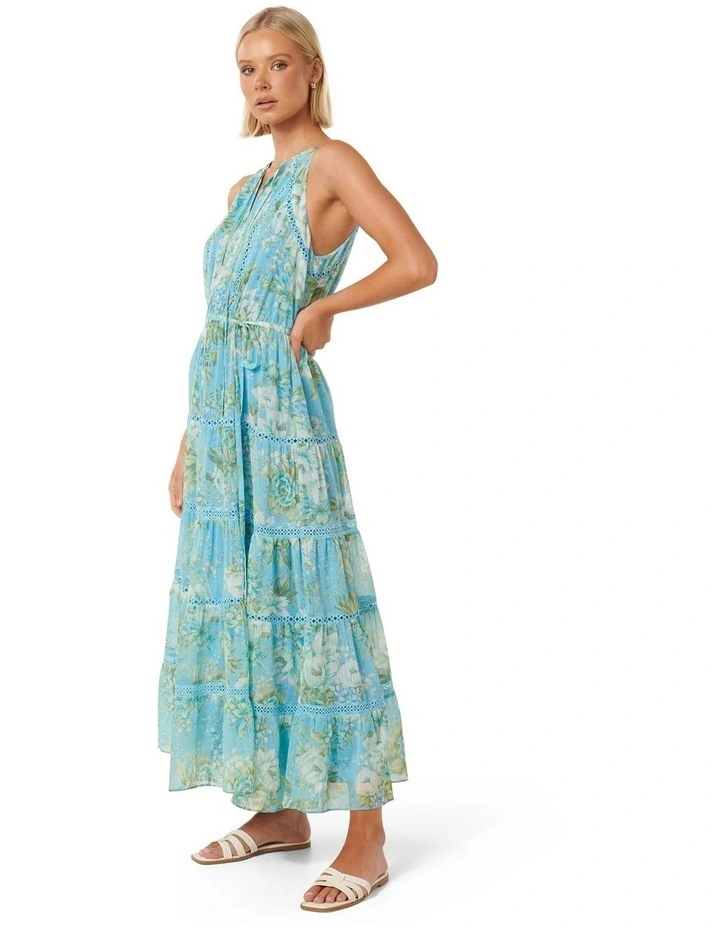 Savannah Trim Insert Halter Dress in Blue image 3