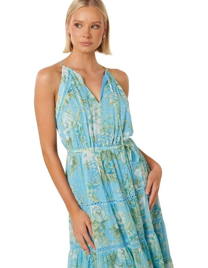 Savannah Trim Insert Halter Dress in Blue image 4
