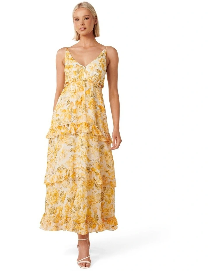 Miranda Cut Out Ruffle Maxi Dress in Yellow image 1