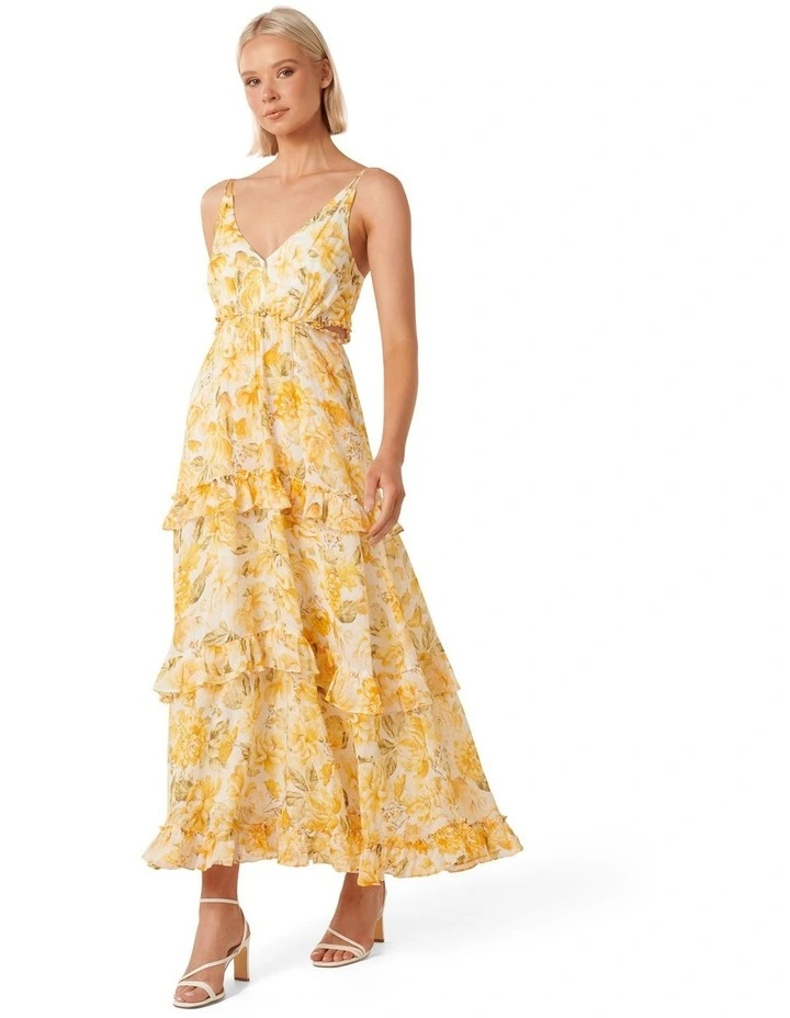 Miranda Cut Out Ruffle Maxi Dress in Yellow image 3