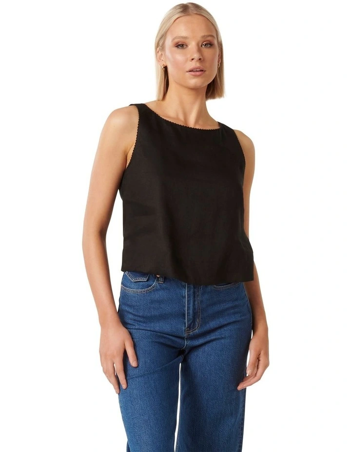 Laila Linen Tank Top in Black image 1