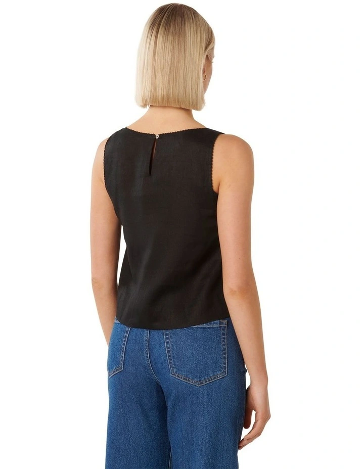 Laila Linen Tank Top in Black image 2