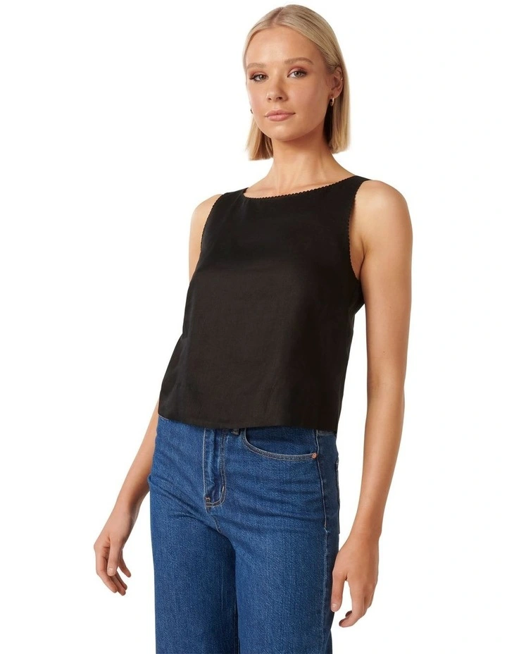 Laila Linen Tank Top in Black image 3