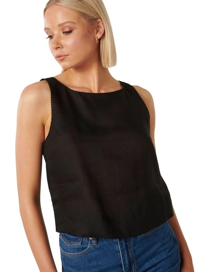 Laila Linen Tank Top in Black image 4