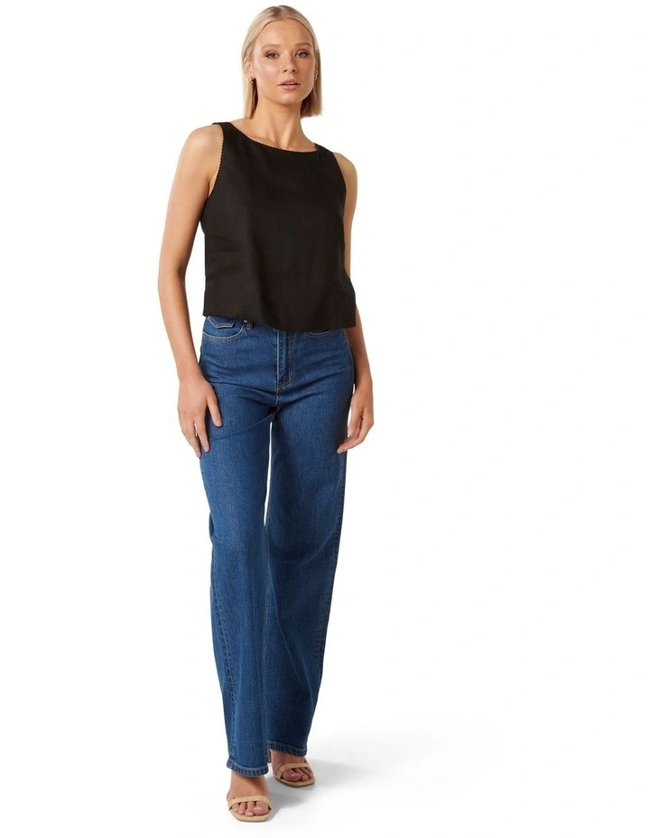 Laila Linen Tank Top in Black image 5